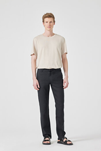 muzzo jeans Black 100% Linen Trousers with Elastic Waist