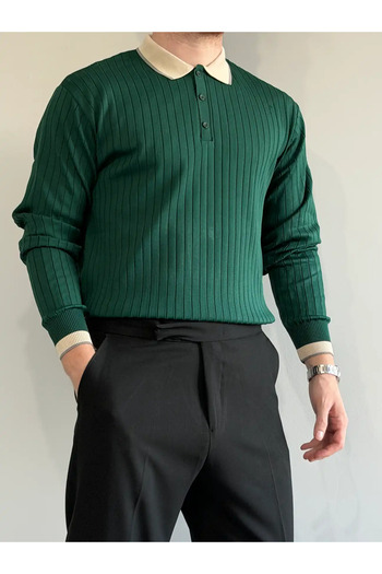 MENOFOURSWEAR Old Money Premium Long Sleeve Men's Knitwear Sweater Emerald Green