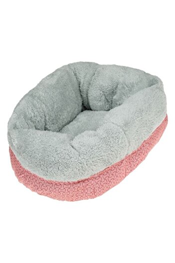 ANTBRO Nest Antbro® bed for dogs with fluffy faux fur, gray inside and pink outside with bone pattern, non
