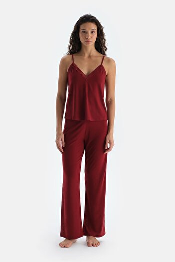 Eros Bordo Basic Thin Strap Tank Top