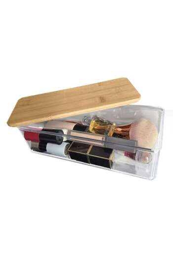 ANTBRO transparent acrylic box with bamboo lid, 23.5x9.5x7cm