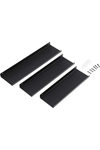 SONGMICS Set of 3 Metal Wall Shelves, Hanging Mounting, Industrial Style, 40x10x2.5 cm, Black