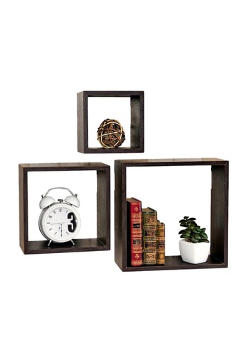 shopU Set 3 wall shelves Wenge, hidden fixing system, small model, dark brown
