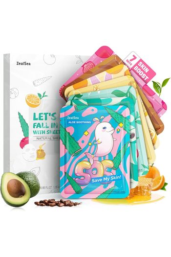 ZealSea Hydrating Collagen Sheet Face Masks for Women - 7 Pieces