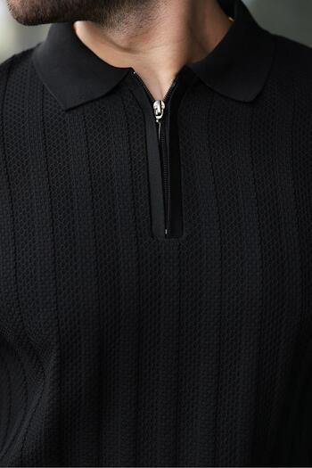 Madmext Black Half Zip Polo Neck Knitwear Sweater E7426