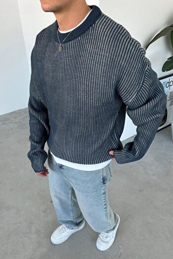 HAFKAGİYİM Indigo Soft Washable Relaxed Knit Sweater
