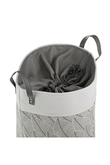 ANTBRO Laundry Basket Antbro® with Textile Closure, Gray with Leaf Pattern and Handles, Ø35x45cm