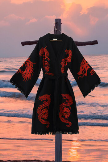VAROL Organic 100% Cotton Kimono Collar Bathrobe - Viserion