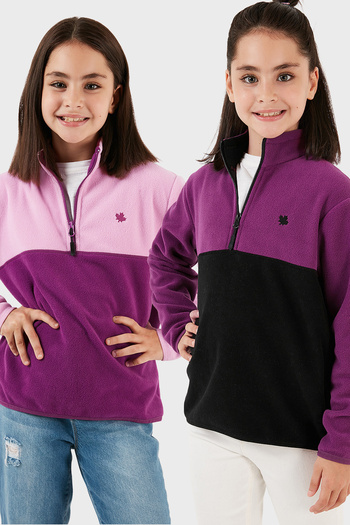 Lela Μαλακή υφή με μισό φερμουάρ Color Block Stand Collar 2-pack Fleece Παιδικό POLAR 5905004S2