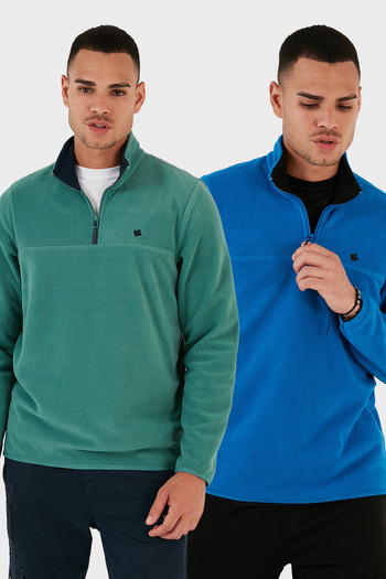 Buratti Slim Fit Anti-Pilling Non-Pilling Bato Collar Raised 2-Pack Fleece Men's Polar 5906