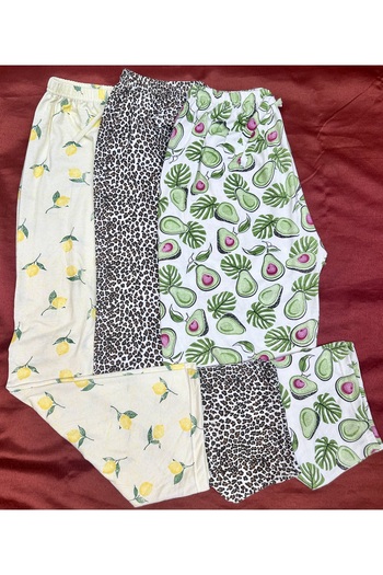 Kuryıldız 3-Piece Women's Patterned Cotton Combed Fabric Mixed Color Single Bottom Pajamas