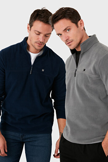Buratti Slim Fit Anti-Pilling Non-Pilling Bato Collar Raised 2-Pack Fleece Men's Polar 5906