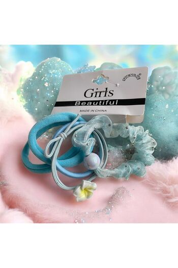 The Cloudish Shop Girl's 5-Piece Rubber Buckle Set with Flower Pearl Details