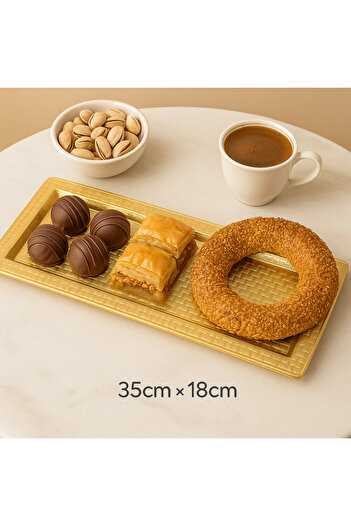 Dania Luxury Gold Rectangular Metal Serving Tray - 35 x 18 cm