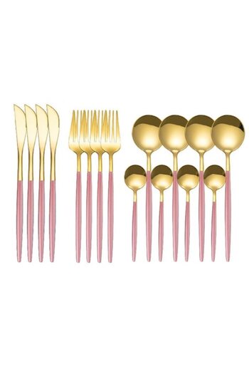Deliny Cutlery Set, Complete Service 24 Pieces, for 6 People, Gold/Pink