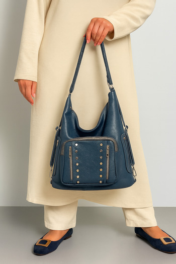 Çanta Trend Soft Faux Leather Blue Women's Bag Suitable for Hand Shoulder and Back Use
