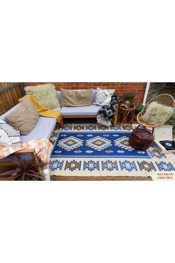 OEM Traditional woven rug, two-sided, 100x200 cm, blue and cream, ROMB model