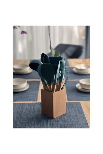 OEM 13-Piece Heat-Resistant Silicone Kitchen Utensil Set with Wooden Handle, Non-Stick, Ljon Home, Navy