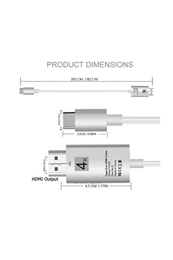 Bibilel USB 3.1 Type C to HDMI 4K Cable - 2m, White