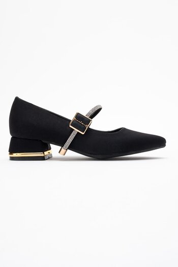 CCWAY AYAKKABI Women's Stone Buckle Heeled Shoes; Black Zra