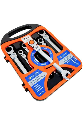 SPEEDSTORE Set of 7 combination wrenches, articulated ratchet, 8-19mm, matte finish