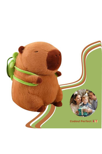 DrKala Plush Toy Capybara with Detachable Turtle Backpack, 35 cm, Brown/Green