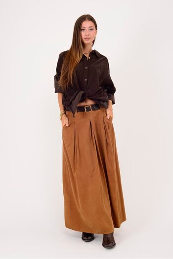 Park Moda 3233 Lova Belt-Detail Flocked Velvet Skirt