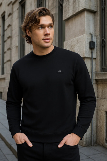 SILVANO Men's Patterned Winter Casual Comfortable Black Sweatshirt