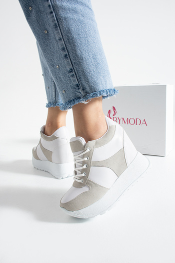 Bymoda New Season White Hidden Wedge Heeled Sports Shoes Total Height 10 cm
