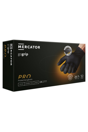 Mercator Medical Mercator GoGrip 2XL Diamond Textured Nitrile Gloves - 50 Pack, Heavy-Duty Chemical Protection, Black