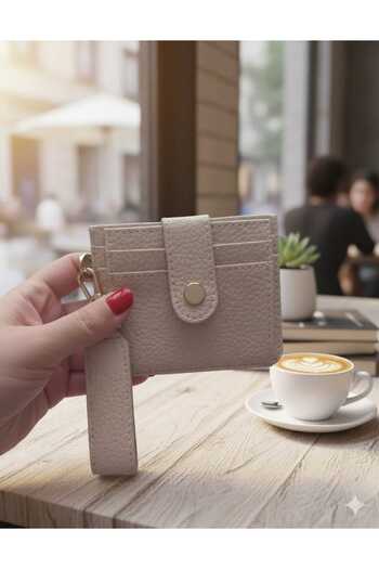 Uzs pace Minimal Wallet with Keychain and Card Holder Detail - Cream