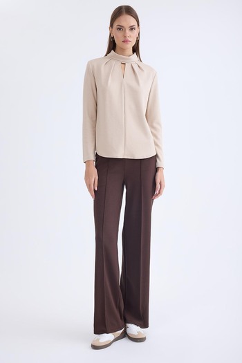 Vitrin Wide-Leg Pants with Stitched Front and Elastic Waistband