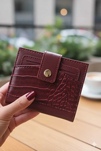 mlio Burgundy Multi-Compartment Wallet Buckle Leather Look Wallet Card Holder