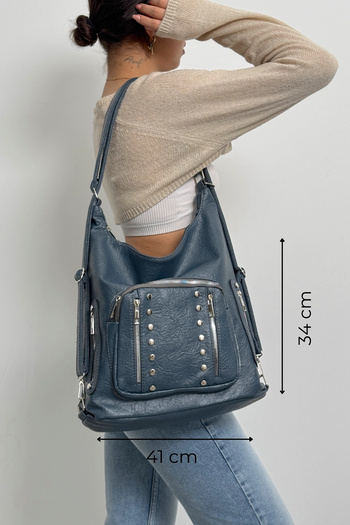 Çanta Trend Soft Faux Leather Blue Women's Bag Suitable for Hand Shoulder and Back Use