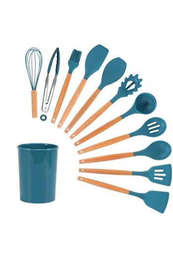 OEM Set of 12 Kitchen Utensils for Cooking, Heat Resistant Silicone, Wooden Handle, Non-Stick, CHIGOODS,