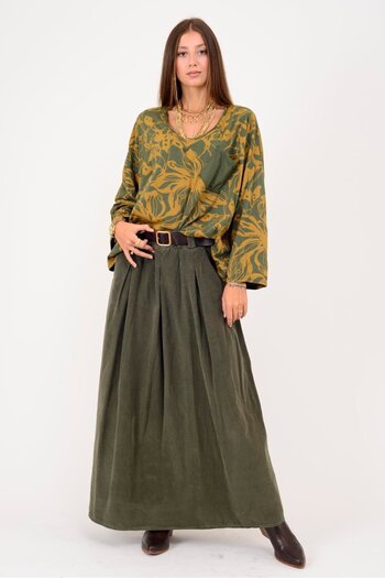 Park Moda 3233 Lova Belt-Detail Flocked Velvet Skirt