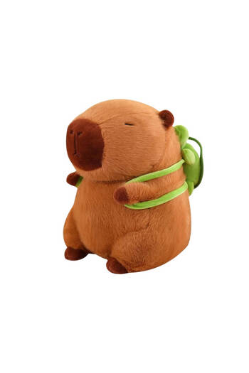 DrKala Plush Toy Capybara with Detachable Turtle Backpack, 35 cm, Brown/Green