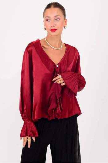 Park Moda 12186 Costello Volan Detail Buttoned Satin Blouse