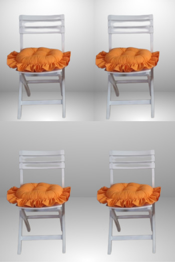 MİNDERHAN Fringed Ruffled Oval Chair Cushion 45X45 cm (4 Pieces)