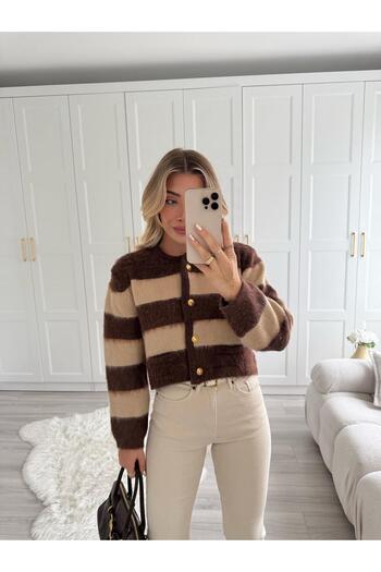 CADDELAMODA Women's Thick Striped Shaded Soft Cardigan
