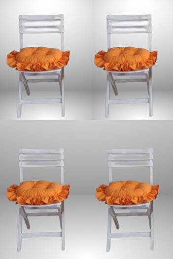 MİNDERHAN Fringed Ruffled Oval Chair Cushion 40X40 cm (4 Pieces)