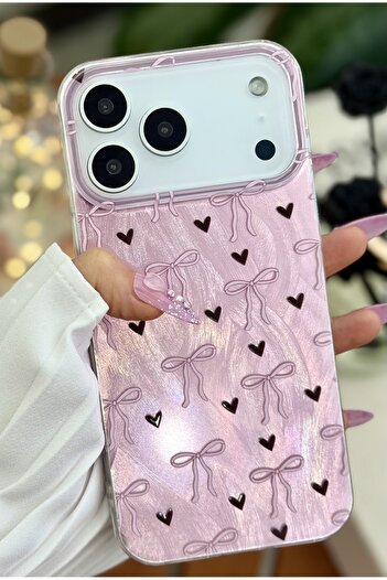 Go Aksesuar iPhone 17 Promax Compatible Shine Bow Color Gradient Shiny Design Silicone Case