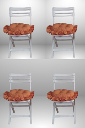 MİNDERHAN Fringed Ruffled Oval Chair Cushion 45X45 cm (4 Pieces)