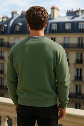 COMBİNE MİCHAİL Men's Crew Neck Oversize Khaki Sweater