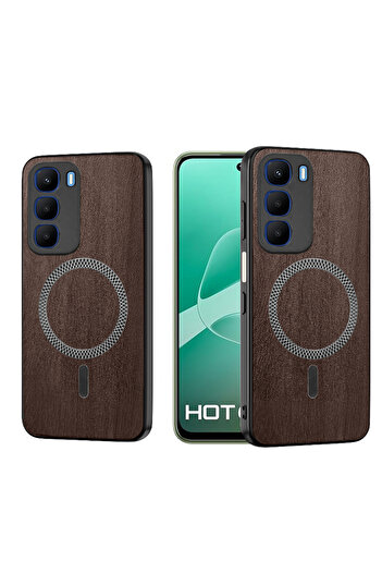 Wtech Infinix Hot 60 5G 2025 Wood Texture Strong Plus Shell Shockproof Magsafe Hard PC Rear Case Cover