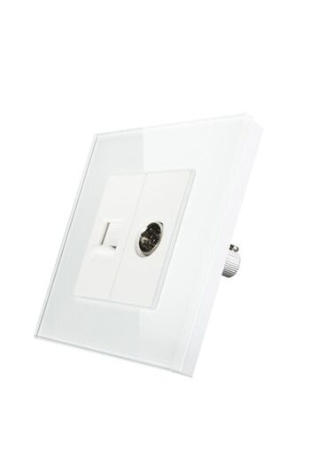 Bingoelec Complete Socket CAT6 + CATV (Internet and TV) with Glass Frame, White