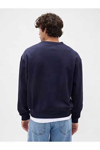 GAP Erkek Lacivert Heavyweight Oversized Logo Bisiklet Yaka Sweatshirt