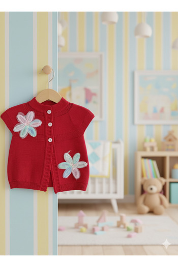 Nimini Kids New Season Flower Detailed Buttoned Knitwear Thessaloniki Knitted Baby Girl Children's Vest (0-8 Years)