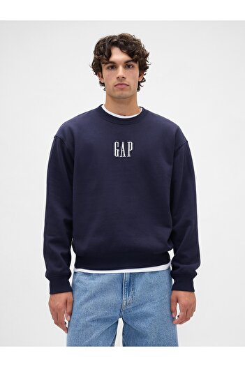 GAP Erkek Lacivert Heavyweight Oversized Logo Bisiklet Yaka Sweatshirt