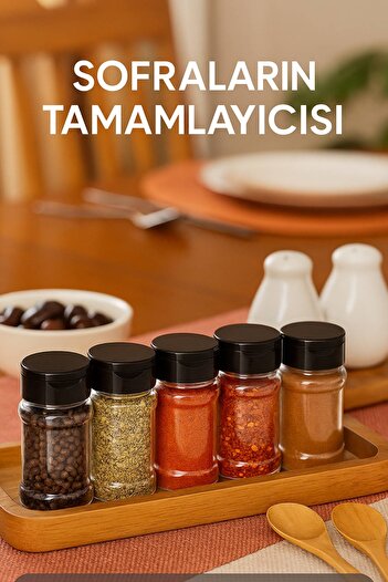 Open Home Concept 12-Piece Durable Plastic Spice Rack Set – Transparent Body, Black Lid, 90 ml for Organized Kitchens